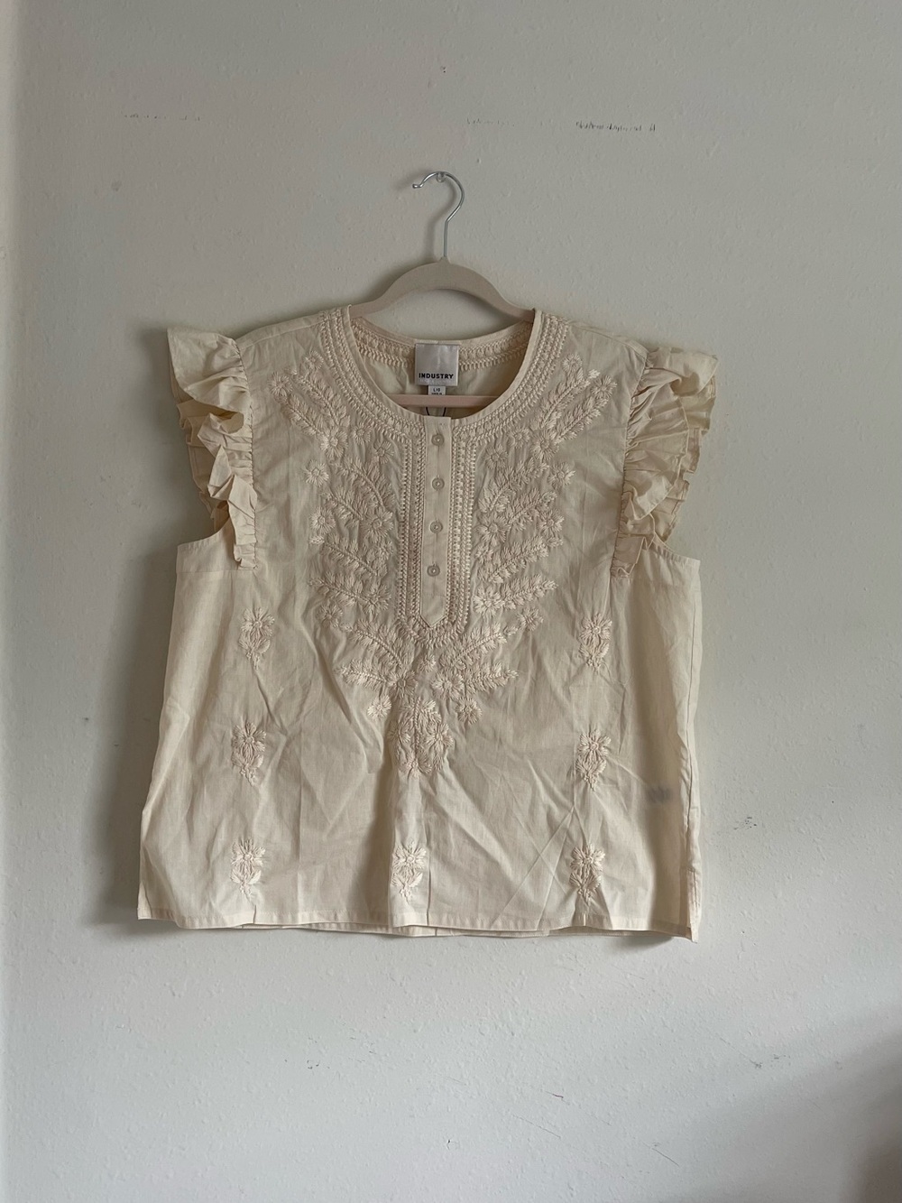 Industry Cream Embroidered Ruffle Sleeve Camisole